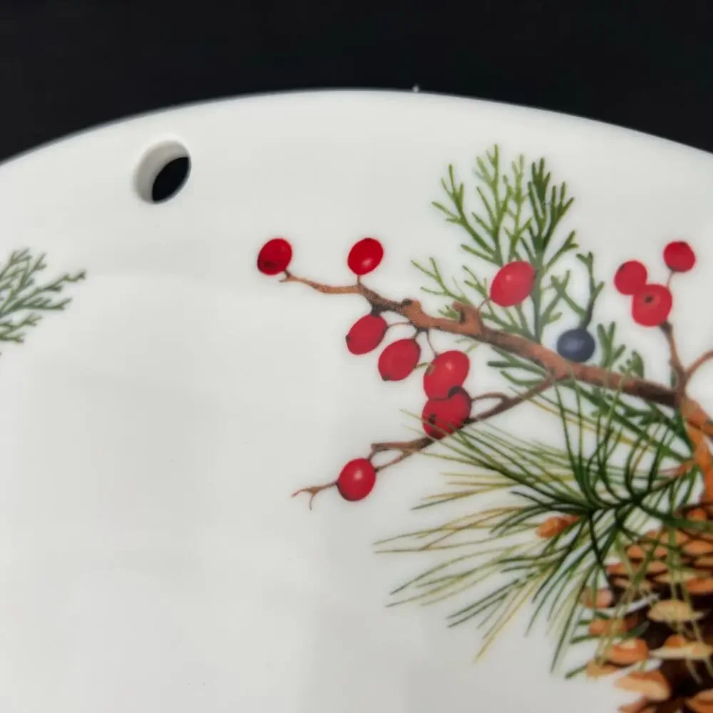 Williams Sonoma Woodland Berry Pinecone cake quiche serving plate and wall art